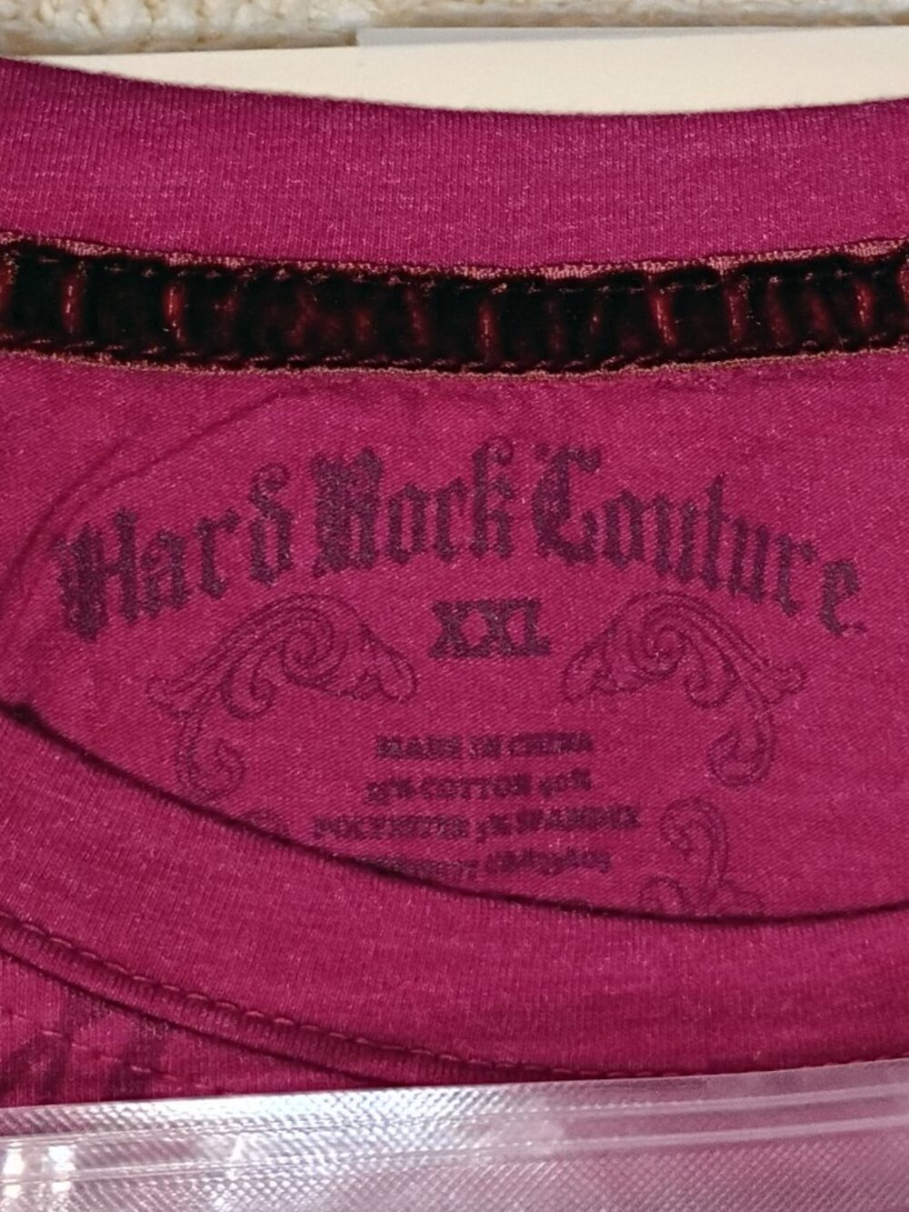 Newer Maroon Hard Rock Couture Short Sleeve Top with Gold Lettering (Size: XXL) - Picture 5 of 5